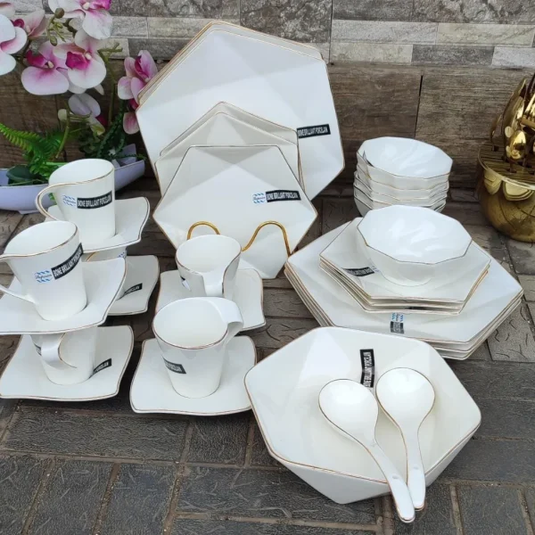 33pcs Nordic hexagon classy dinner set with gold rim
